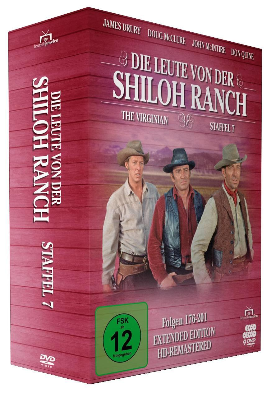 DVD-Hülle mit drei Männern in Cowboyhüten, der Titel lautet Die Leute von der Shiloh Ranch.