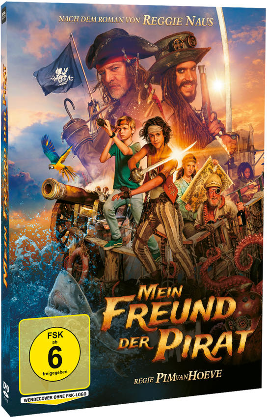 DVD-Cover, farbenfrohe Illustration von Piraten auf einem Schiff, Titel: Mein Freund Der Pirat.