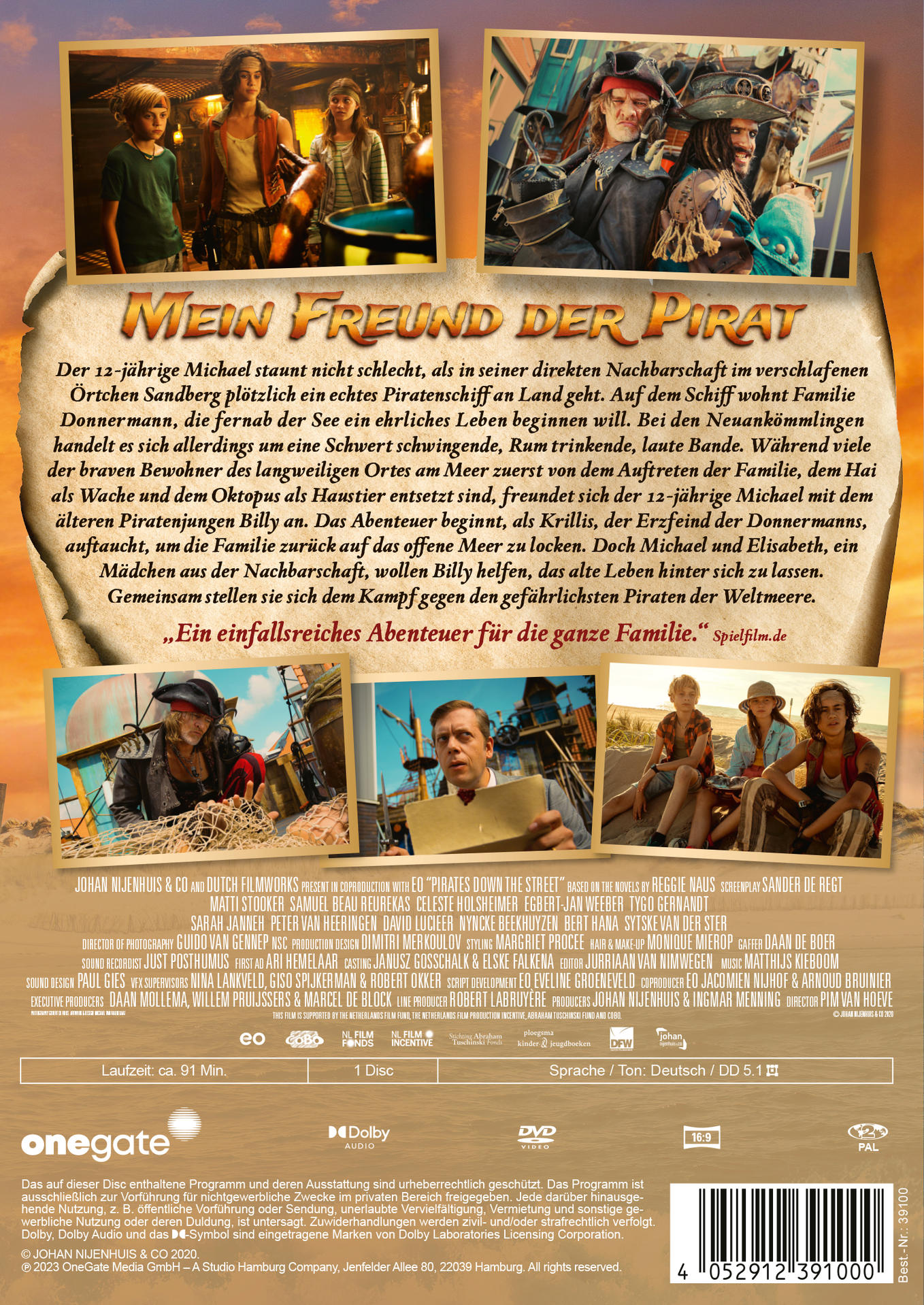 Rückseite einer DVD-Hülle mit einem Filmplakat auf Deutsch. Titel: Mein Freund der Pirat.