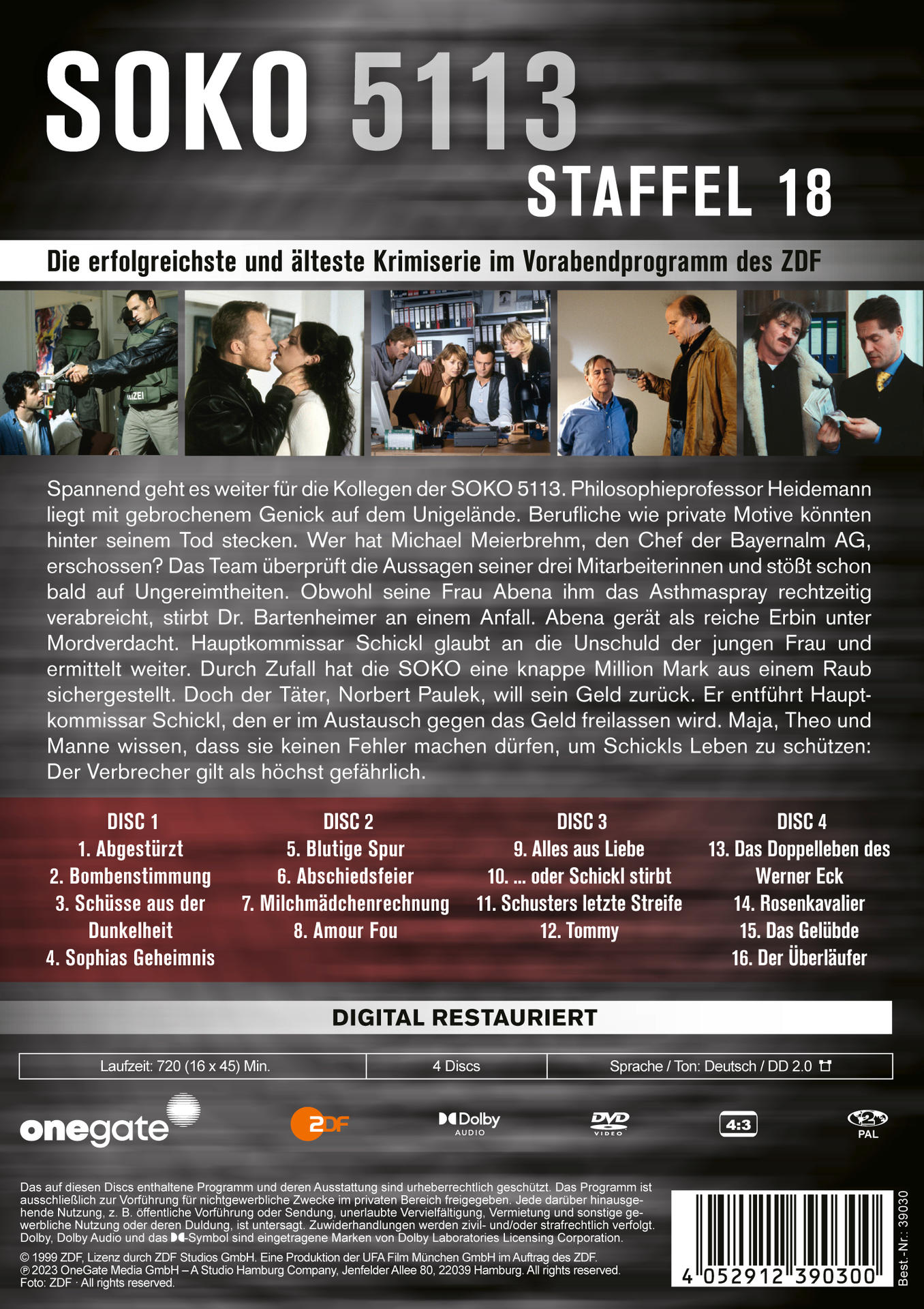 DVD-Hülle für die Fernsehsendung SOKO 5113, Staffel 18. Das Cover zeigt Schauspieler und den DVD-Inhalt.