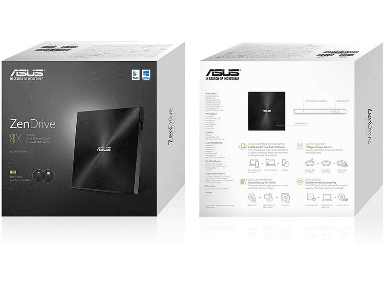 ASUS DVD Brenner ZenDrive U9M Ultra Slim, schwarz (SDRW-08U9M-U) — Foto 5 von 5
