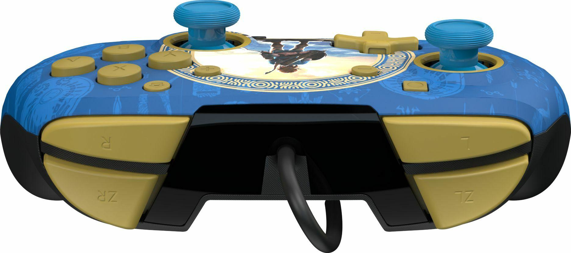 Controller con pulsanti e design, con cavo collegato.