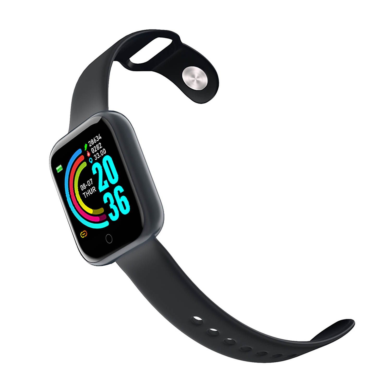 Smartwatch nero con display colorato.