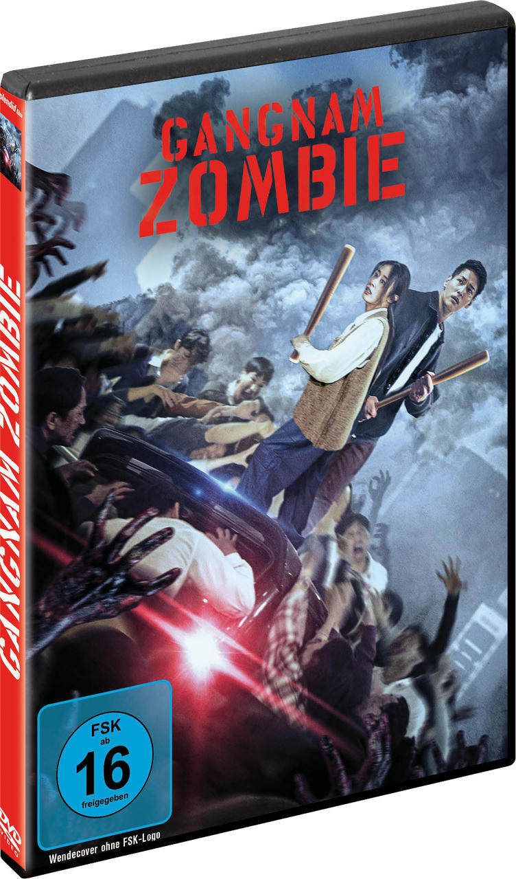 Ein DVD-Cover für 'GANGNAM ZOMBIE' mit Bildern von Menschen und Zombies.