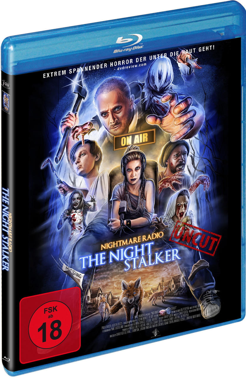Filmcover für 'Nightmare Radio: The Night Stalker'. Ein Horror-Bild von Menschen und gruseligen Figuren.