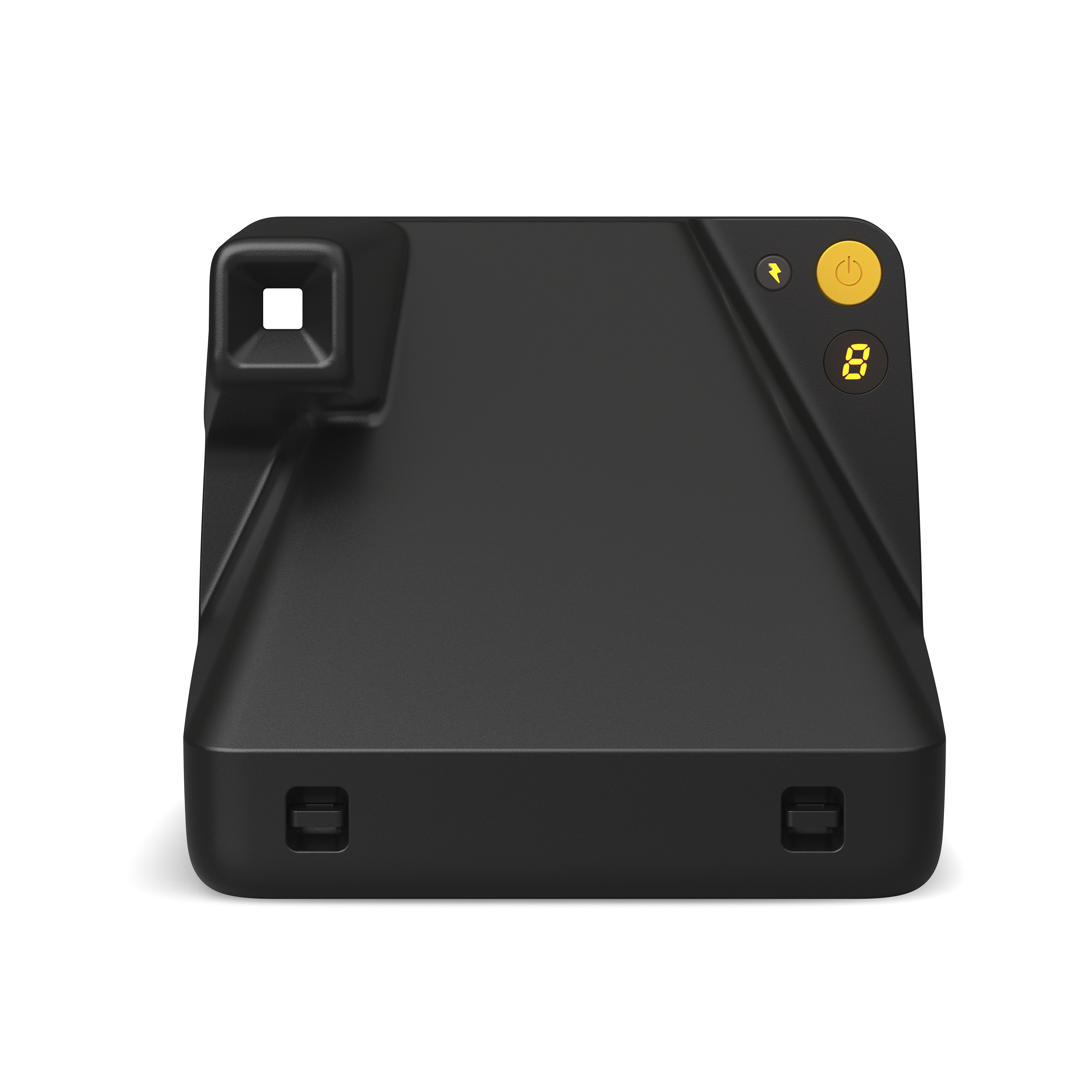 Schwarze Polaroid-Kamera mit Ein-Knopf und Zähler.