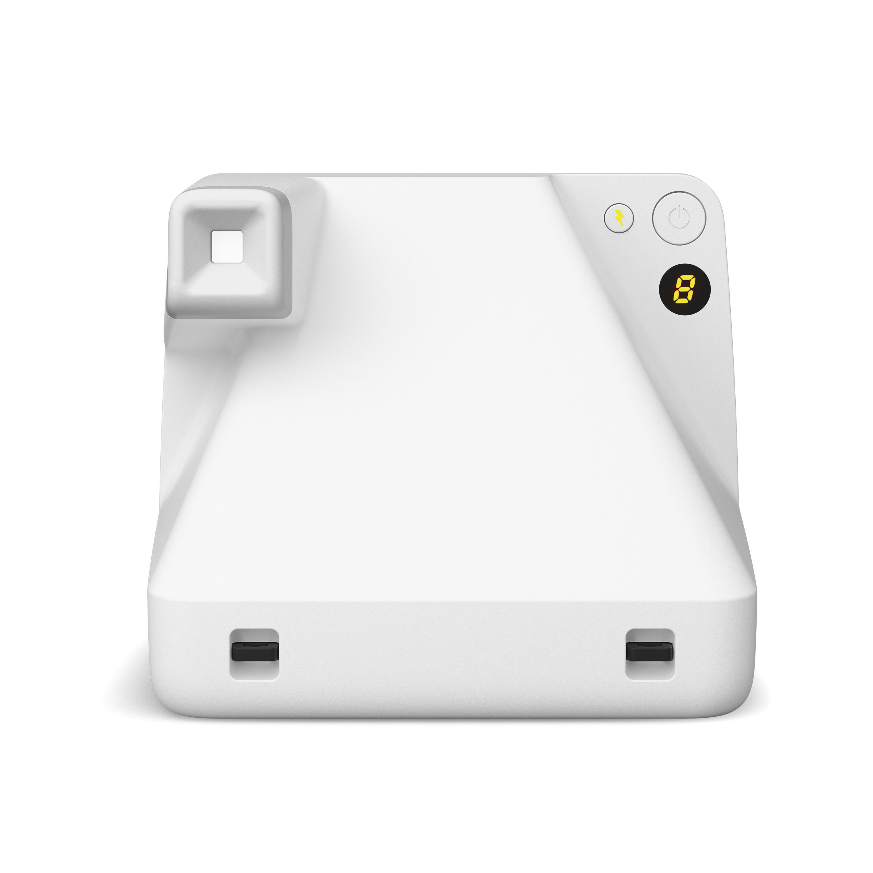 Weiße Sofortbildkamera mit Bildschirm.