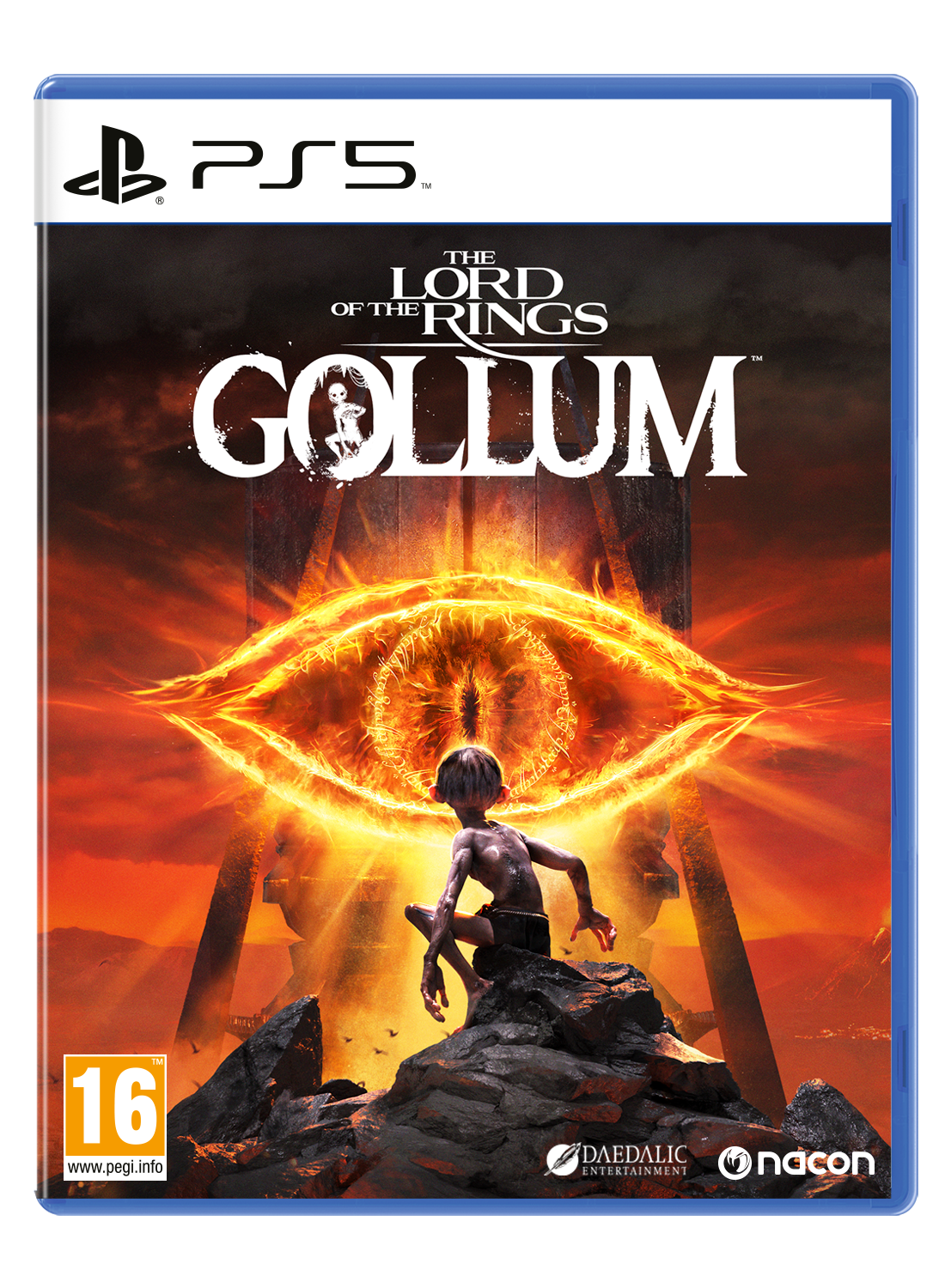 PlayStation 5-gamebox met The Lord of the Rings: Gollum op de cover. Donkere achtergrond.