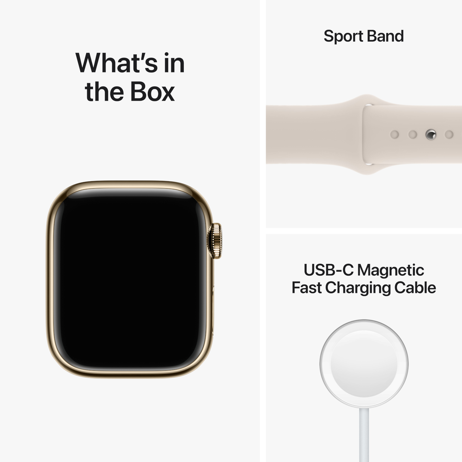 APPLE Watch S8 GPS + Cellular 41 mm Boîtier Acier inoxydable Or, Bracelet Sport Lumière stellaire Regular (MNJC3NF/A)