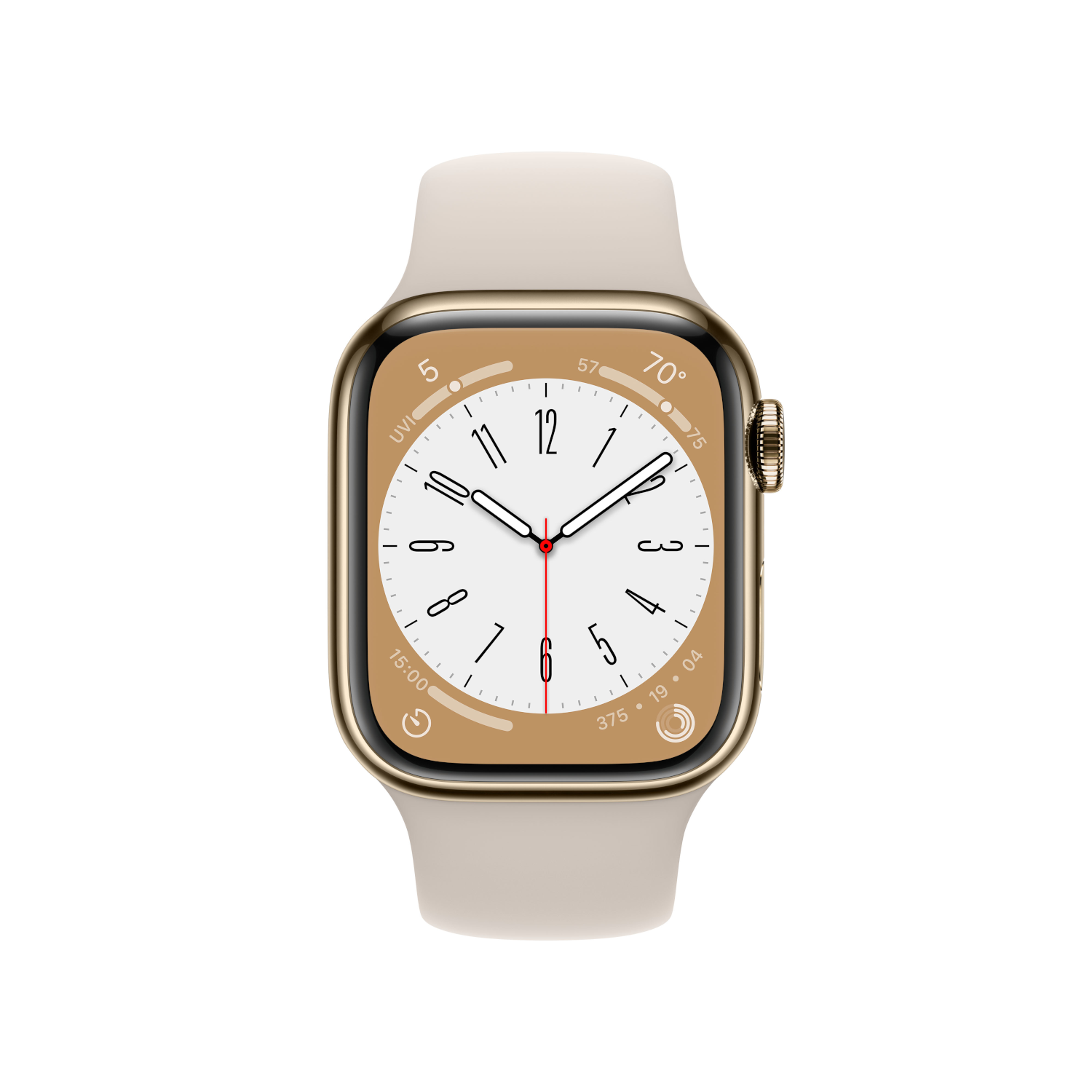 APPLE Watch S8 GPS + Cellular 41 mm Boîtier Acier inoxydable Or, Bracelet Sport Lumière stellaire Regular (MNJC3NF/A)