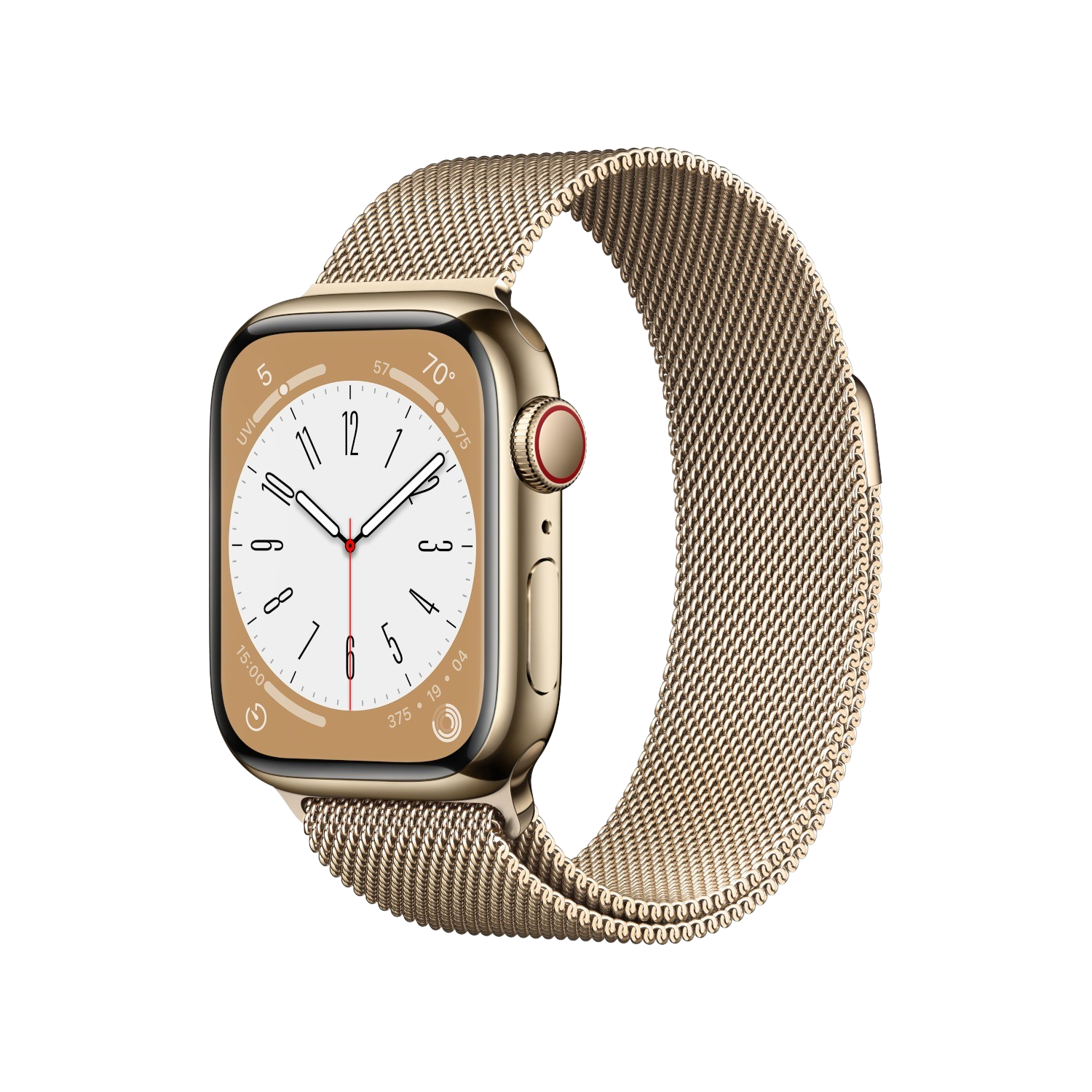 APPLE Watch S8 GPS + Cellular 41 mm Boîtier Acier inoxydable Or, Bracelet Milanais Or (MNJF3NF/A)