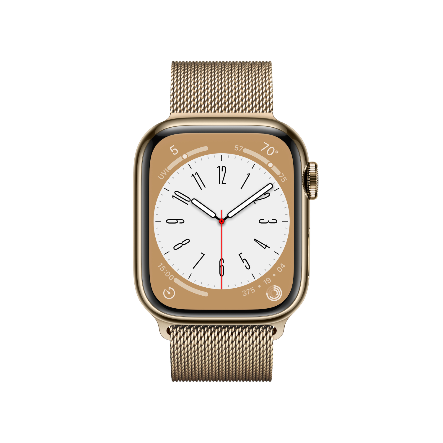 APPLE Watch S8 GPS + Cellular 41 mm Boîtier Acier inoxydable Or, Bracelet Milanais Or (MNJF3NF/A)