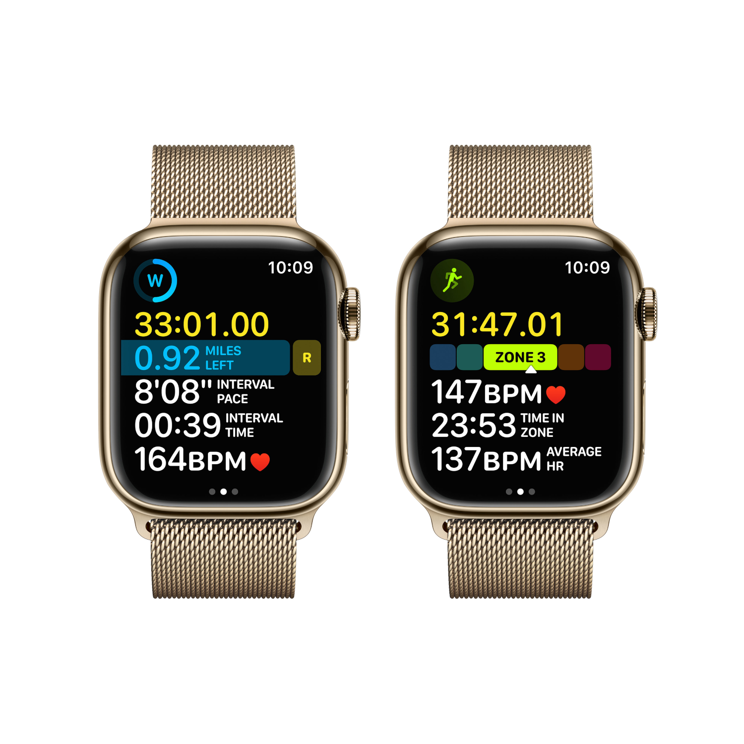 APPLE Watch S8 GPS + Cellular 41 mm Boîtier Acier inoxydable Or, Bracelet Milanais Or (MNJF3NF/A)