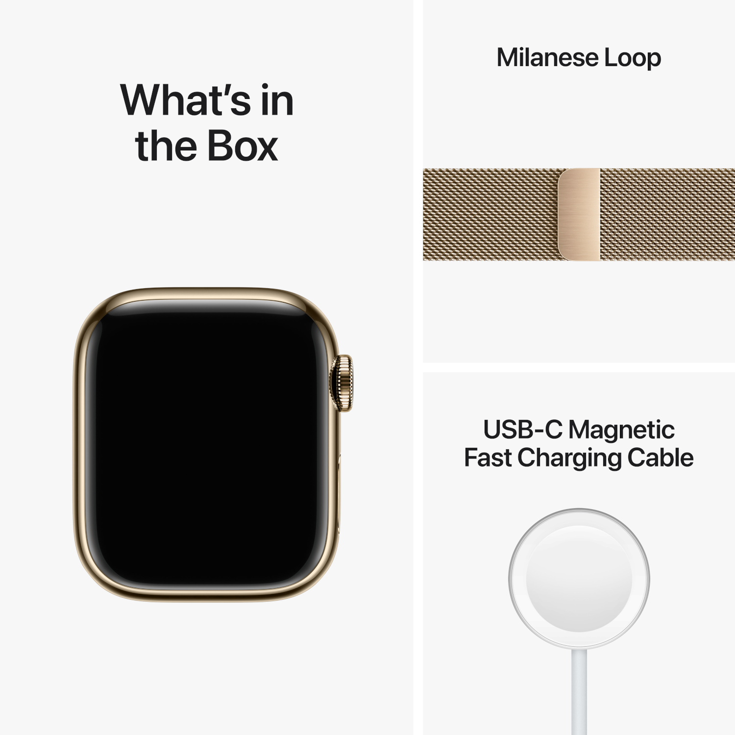 APPLE Watch S8 GPS + Cellular 41 mm Boîtier Acier inoxydable Or, Bracelet Milanais Or (MNJF3NF/A)
