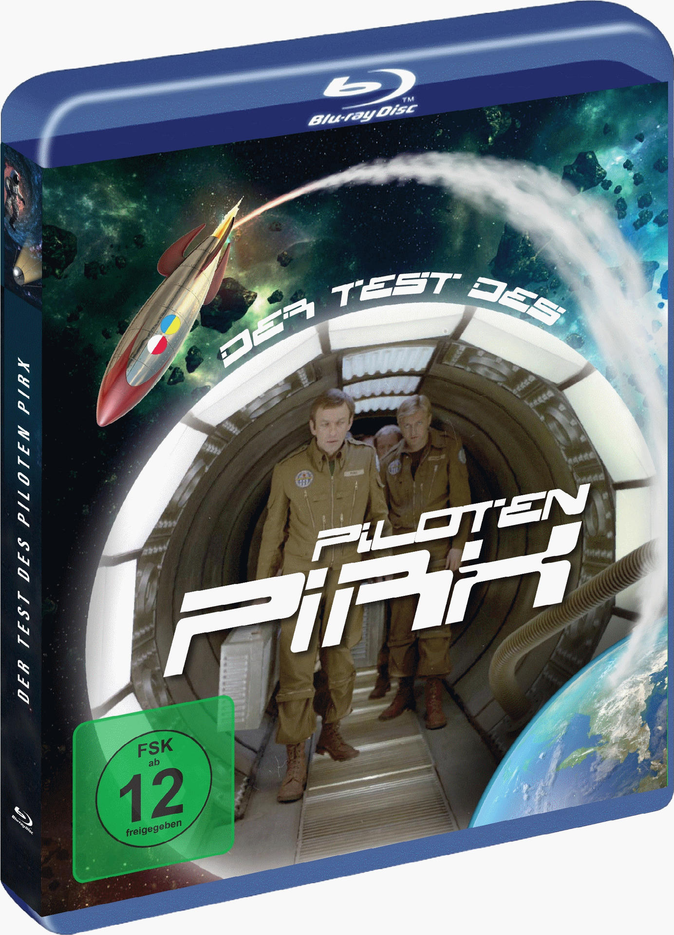 Ein Blu-ray-Disc-Cover mit zwei Männern in Raumanzügen, die durch einen Korridor gehen.