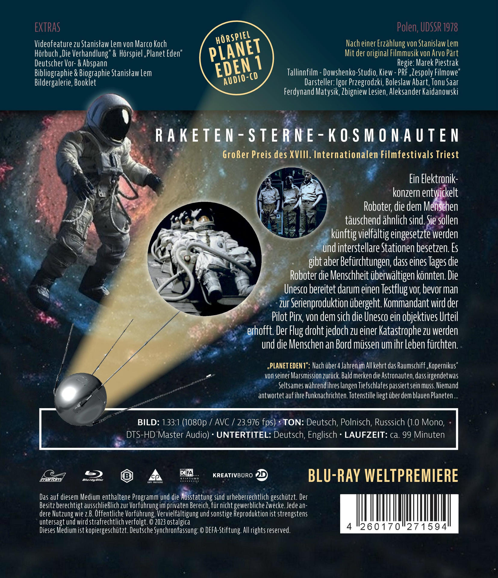 Blu-ray-Disc-Hülle mit Text auf Deutsch. Enthält einen Film mit Weltraum-Thema und Astronauten.