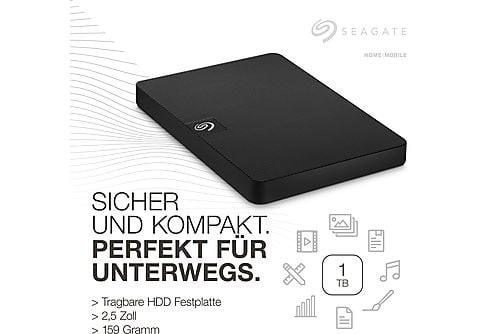 SEAGATE 1TB Festplatte Expansion Portable mit Sicherungssoftware, USB 3.0, 2.5 Zoll, Extern, Schwarz