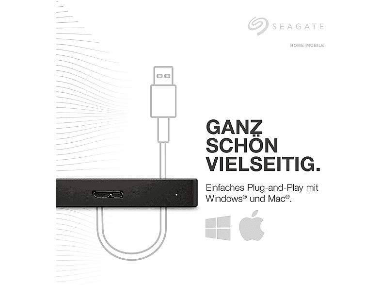 SEAGATE Expansion Portable 2TB Festplatte mit Sicherungssoftware, USB 3.0, 2.5 Zoll, Extern, Schwarz — Foto 2 von 4