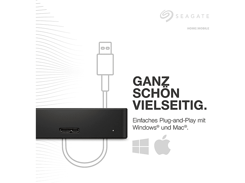 SEAGATE Expansion Portable 4TB Festplatte mit Sicherungssoftware, USB 3.0, 2.5 Zoll, Extern, Schwarz — Foto 2 von 4