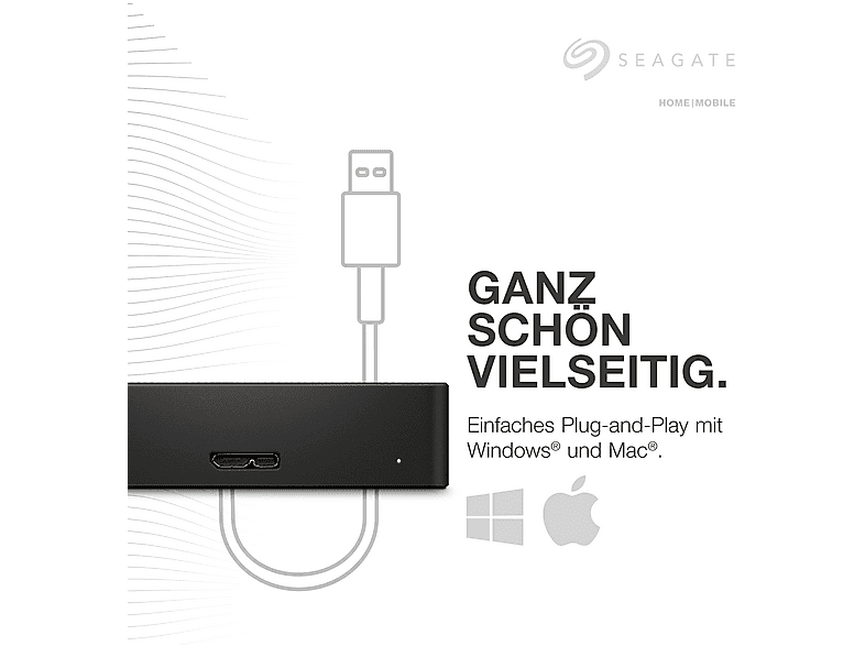 SEAGATE Expansion Portable 5TB Festplatte mit Sicherungssoftware,USB 3.0, 2.5 Zoll, Extern, Schwarz; Portable Festplatte — Foto 2 von 4