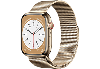 APPLE Watch S8 GPS + Cellular 45 mm Boîtier Acier inoxydable Or, Bracelet Milanais Or (MNKQ3NF/A)