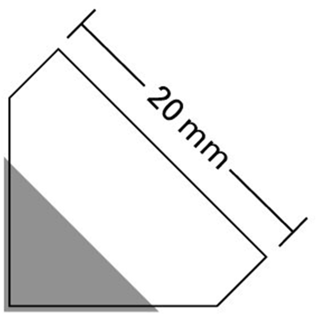 Geometriai alakzat egy 20 mm-es vonallal. Szürkével árnyékolt terület.