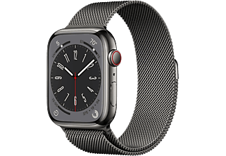 APPLE Watch S8 GPS + Cellular 45 mm Boîtier Acier inoxydable Graphite, Bracelet Milanais Graphite (MNKX3NF/A)