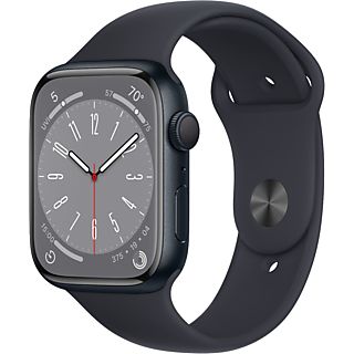 APPLE Watch S8 GPS 45 mm Boîtier Aluminium Minuit, Bracelet Sport Minuit Regular (MNP13NF/A)