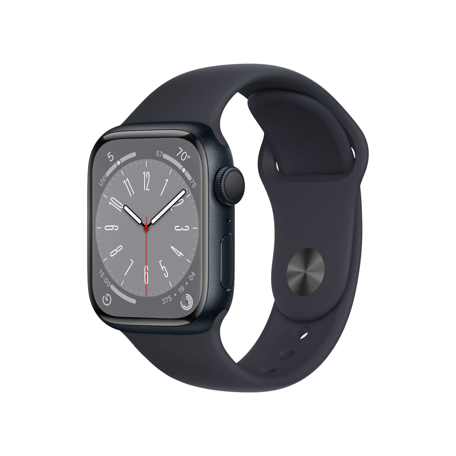 APPLE Watch S8 GPS 41 mm Boîtier Aluminium Minuit, Bracelet Sport Minuit Regular (MNP53NF/A)