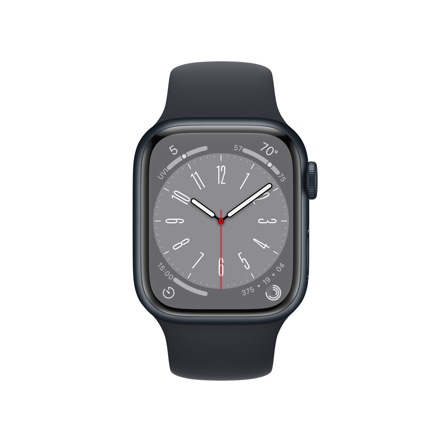 APPLE Watch S8 GPS 41 mm Boîtier Aluminium Minuit, Bracelet Sport Minuit Regular (MNP53NF/A)