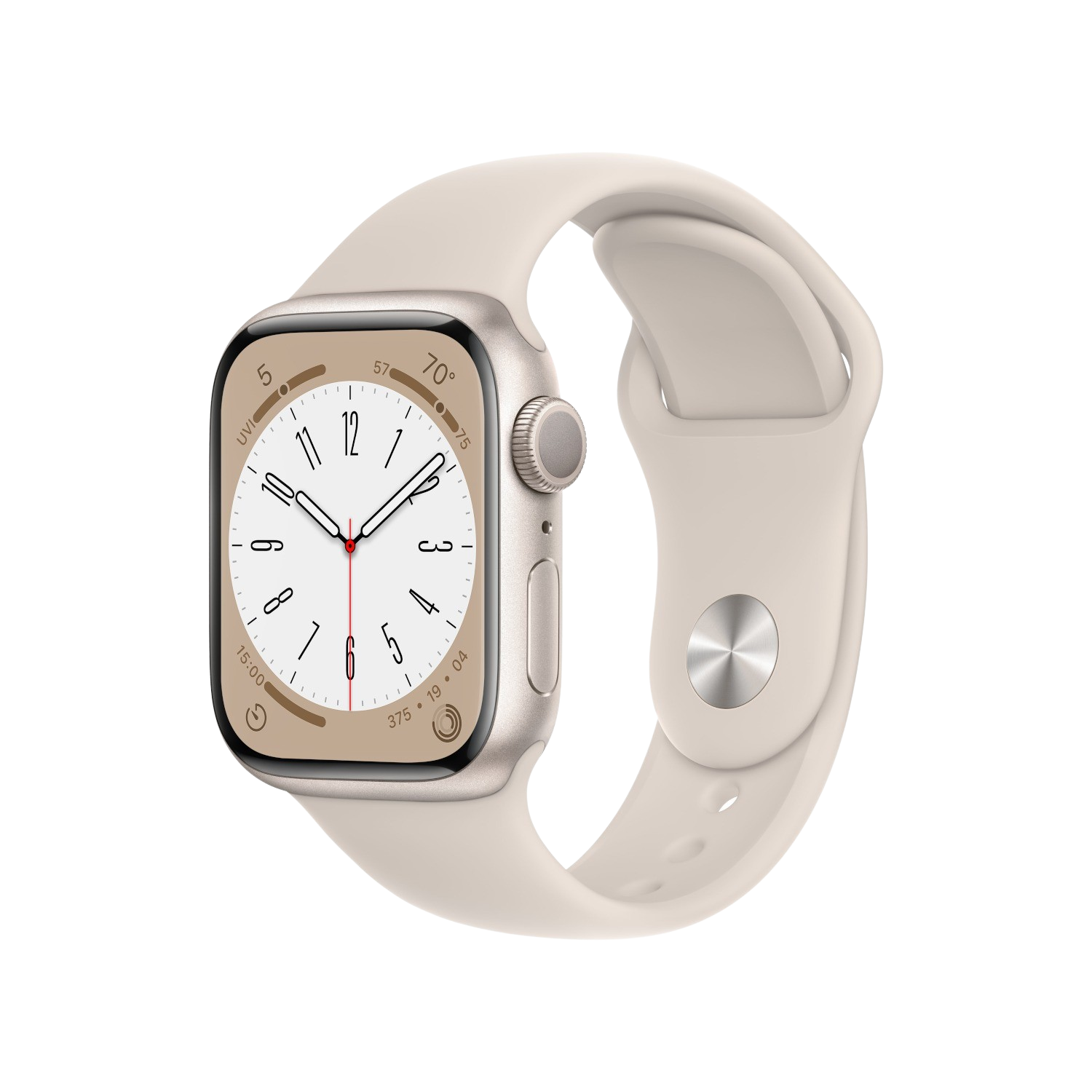APPLE Watch S8 GPS 41 mm Boîtier Aluminium Lumière stellaire, Bracelet Sport Lumière stellaire Regular (MNP63NF/A)