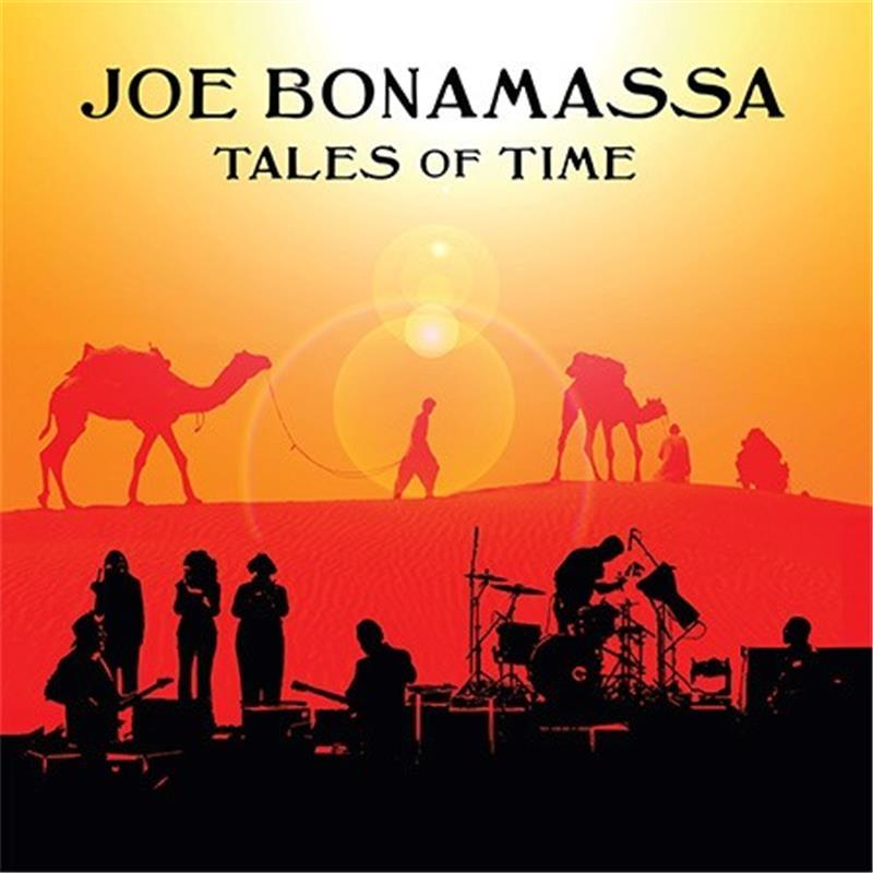 Album borító. Zenekarok és tevék sziluettjei a sivatagban. Cím: Joe Bonamassa, Tales of Time.