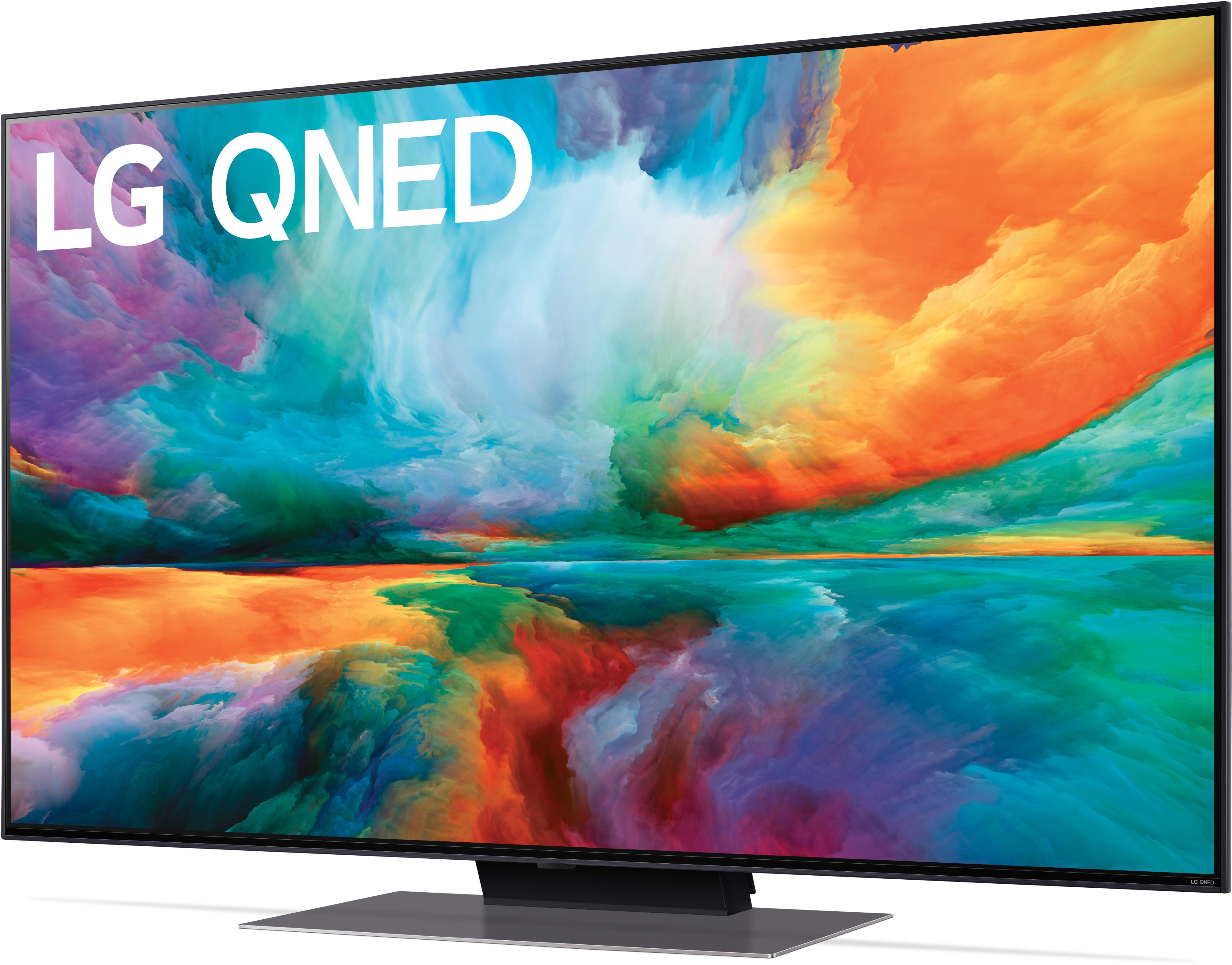 LG QNED Fernseher mit farbenfrohen abstrakten Kunstwerken.