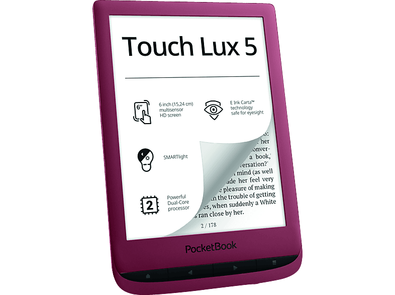 POCKETBOOK Touch Lux 5 RubyRed Black Black Cover GB 8 eReader inkl. Shell 6\
