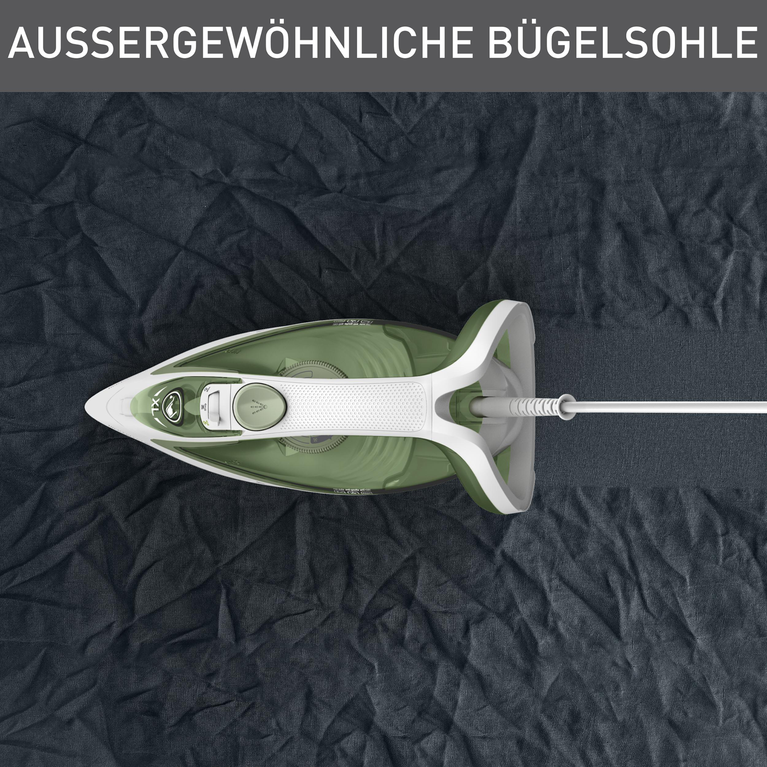 Ein Bügeleisen auf dunkler Oberfläche, Draufsicht.