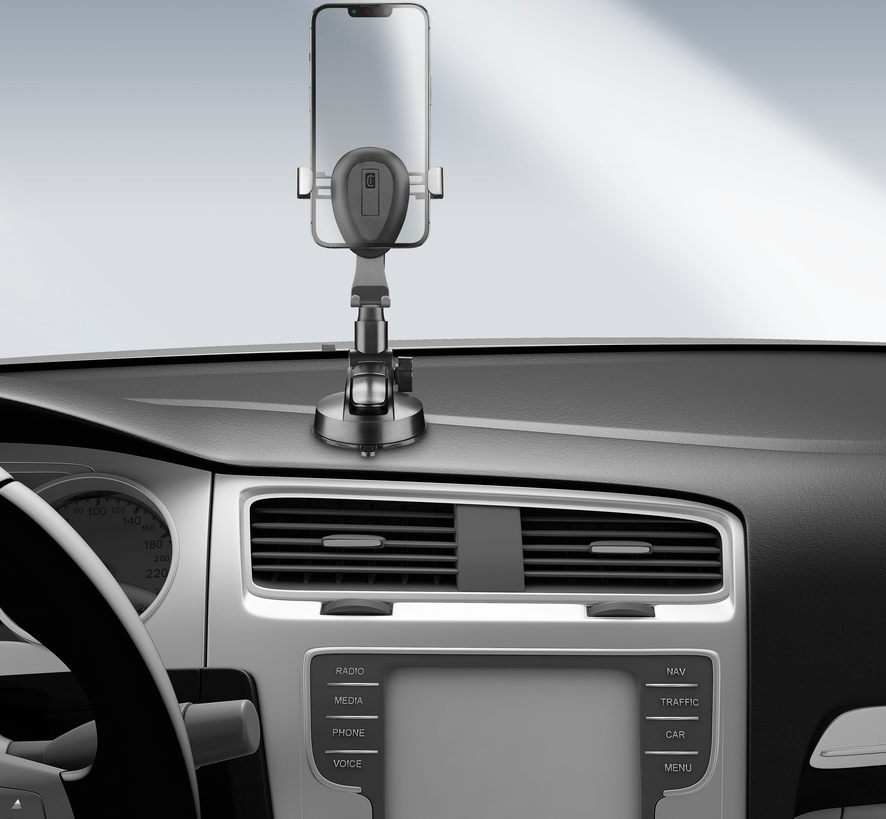 Cruscotto auto con supporto per telefono e cellulare.