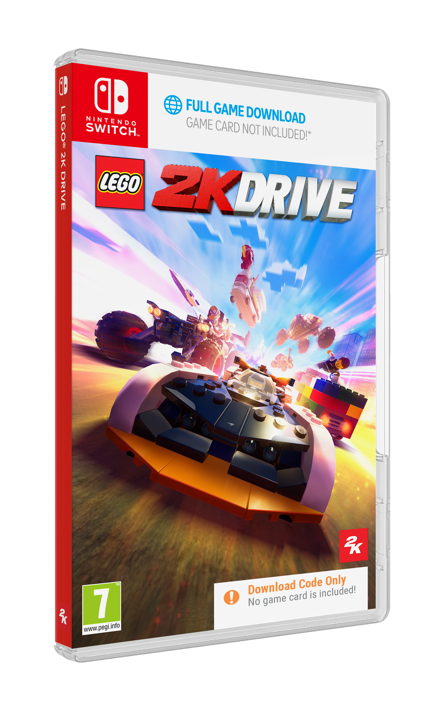 Nintendo Switch Spielhülle für LEGO 2K Drive, mit Spielgrafik von Lego-Autorennen.