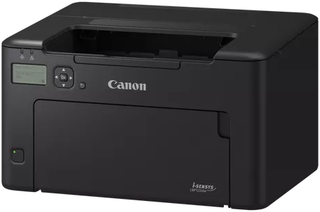 Fekete Canon nyomtató, Canon logóval, OK és bekapcsoló gombokkal.