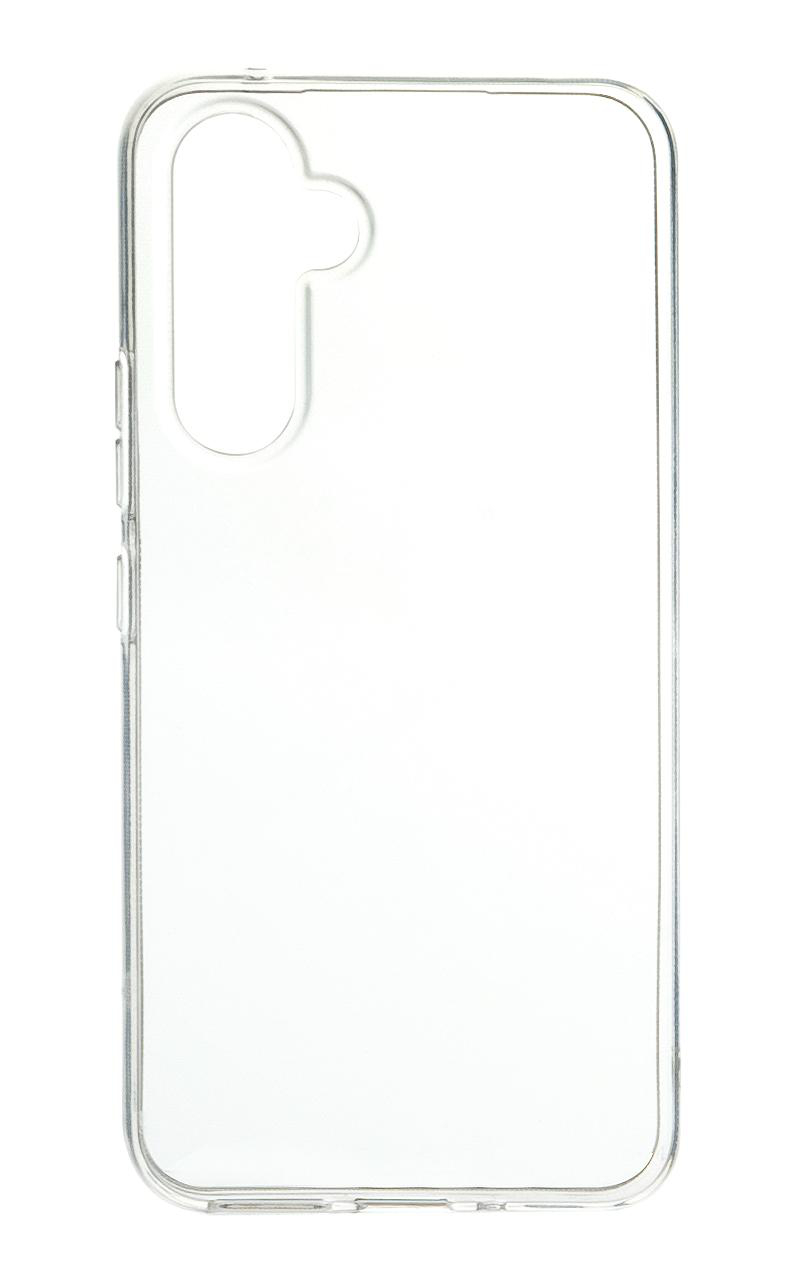 Eine transparente Handyhülle mit Kameraaussparung, die den Umriss eines Telefons zeigt.