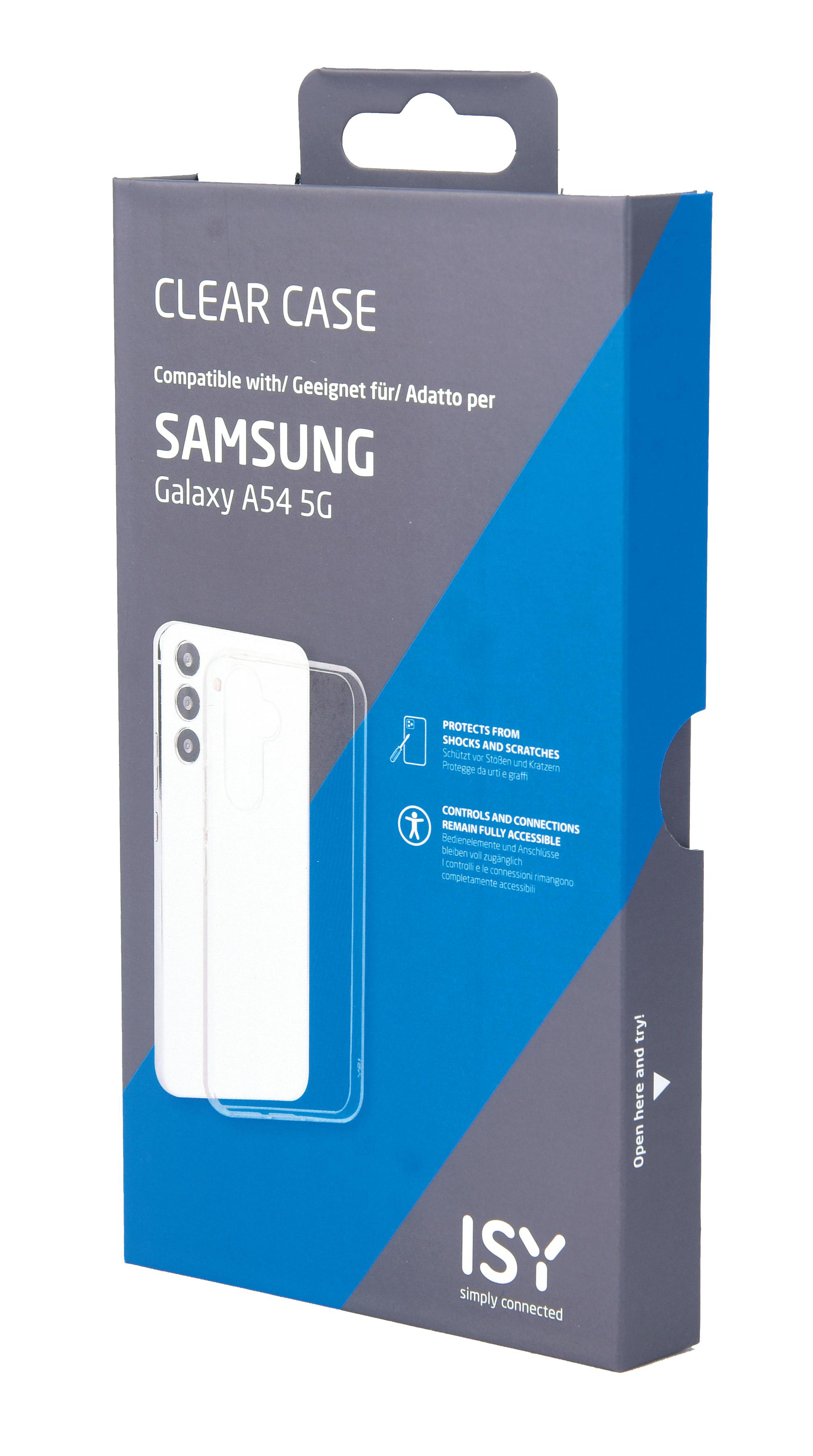 Eine Handyhüllenbox für Samsung Galaxy A54 5G. Es ist eine transparente Hülle.