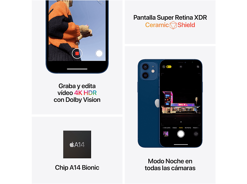 APPLE iPhone 12, Blanco, 128 GB, 5G, 6.1" + Adaptador de corriente, USB-C de 20 W