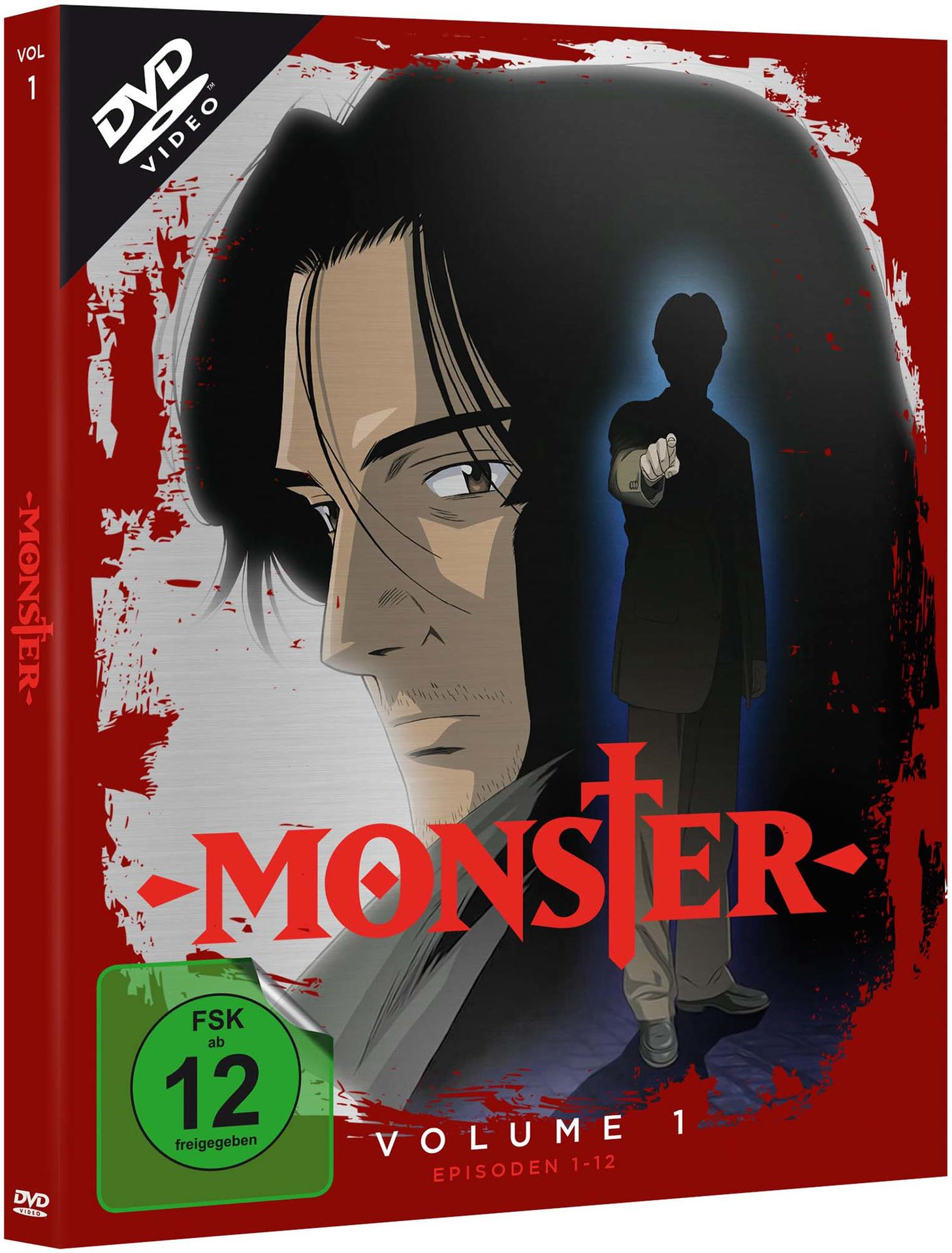 DVD-Cover von Monster Band 1. Ein Mann mit langen schwarzen Haaren und eine Silhouette, die zeigt.