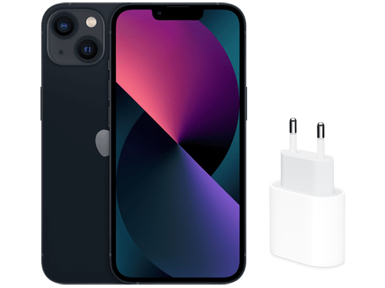 APPLE iPhone 13, Medianoche, 128 GB, 5G, 6.1", iOS + Adaptador de corriente, USB-C de 20 W
