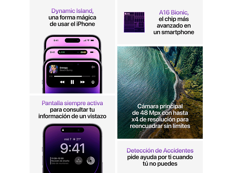 APPLE iPhone 14 Pro, Oro, 256 GB, 5G, 6.1", iOS + Adaptador de corriente, USB-C de 20 W