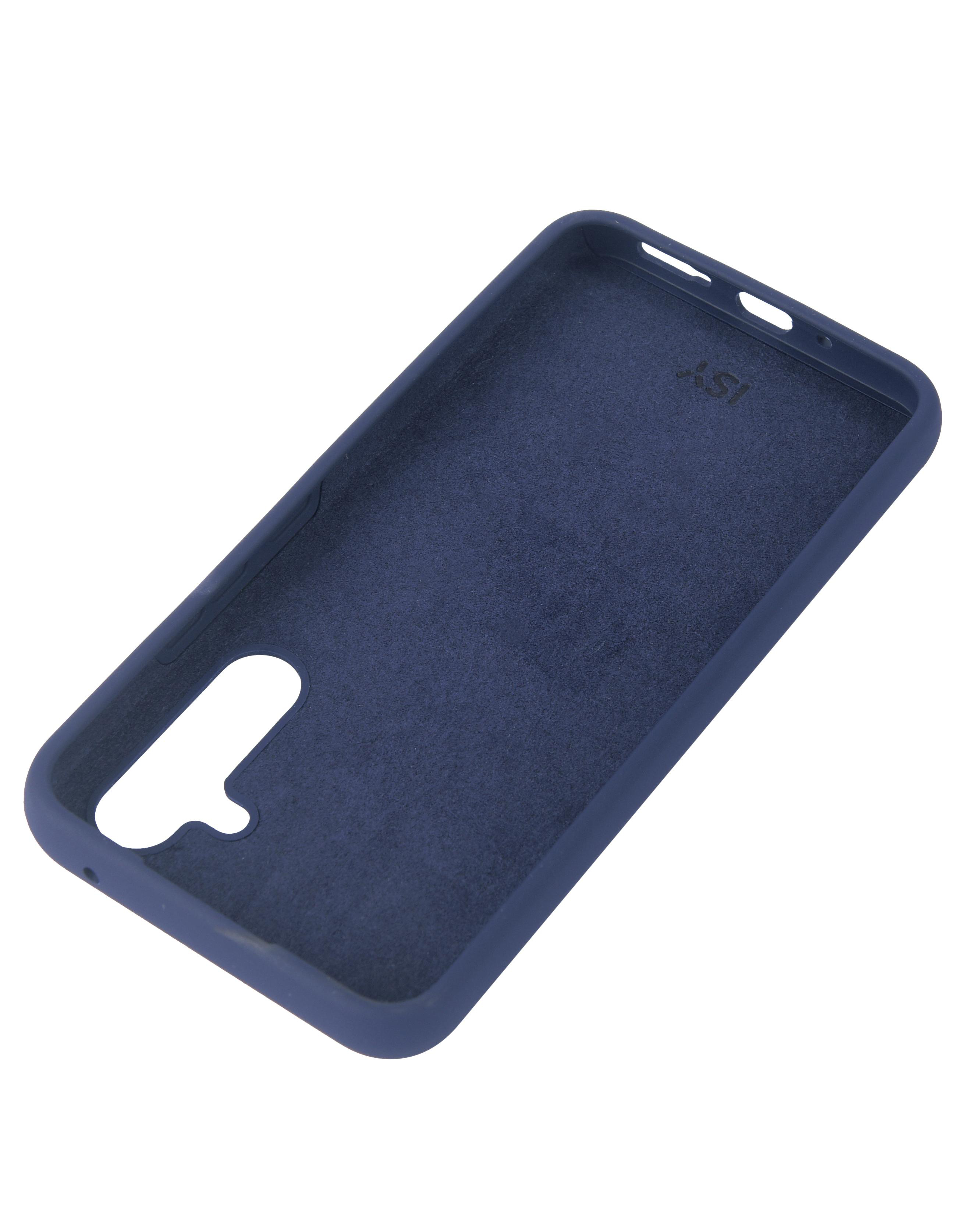 Marineblaue Handyhülle. Innenansicht, zeigt die Textur und Öffnungen.