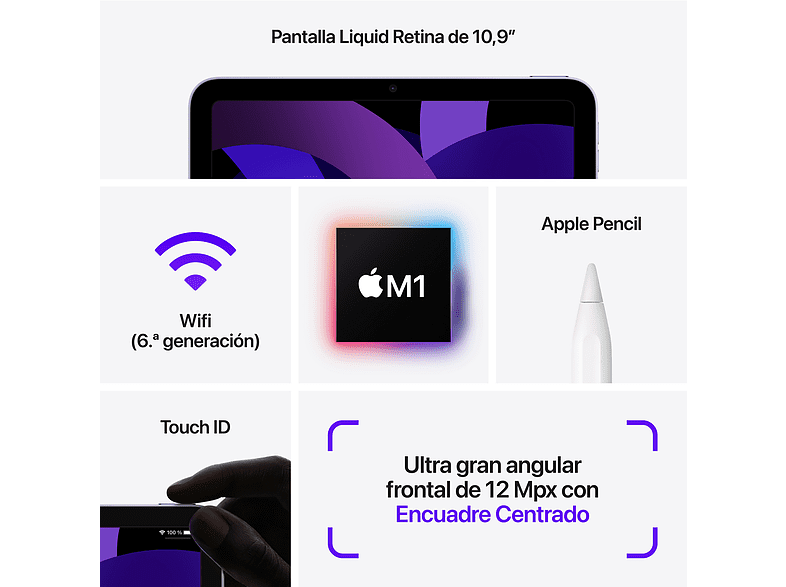 APPLE iPad Air (2022), 64 GB, Gris Espacial, WiFi, 10.9", Chip M1 + Apple Pencil (2.ª generación)
