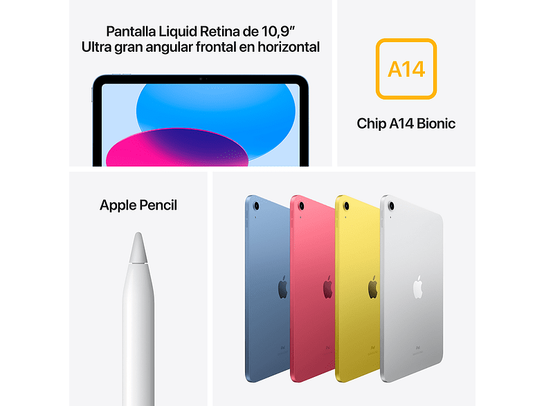 APPLE iPad (2022 10ª gen), 64 GB, Azul, WiFi, 10.9", iPadOS 16 + Apple Pencil (1.ª generación)