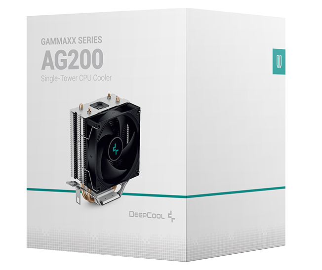 Egy fehér doboz, benne CPU-hűtővel. A dobozon a DeepCool és a GAMMAX sorozat logói láthatók.