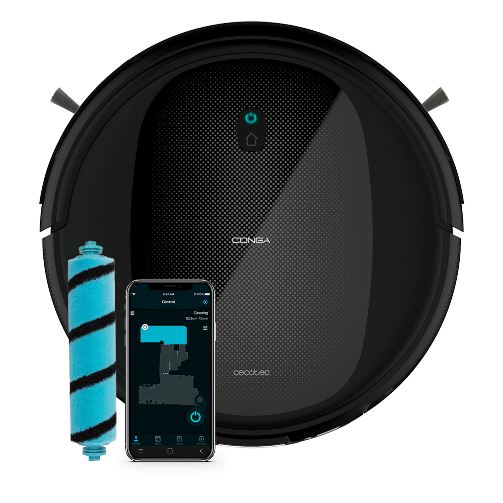 Robot friegasuelos - Cecotec Conga Perfect&Clean Connected Titanium, 2100 Pa, 160 min, 10 Modos, 3 Niveles, App, Mando, Alexa, Wi-Fi, Negro