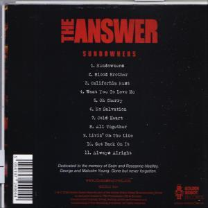 CD-Rückseite mit Albumtitel 'The Answer Sundowners' und Trackliste.